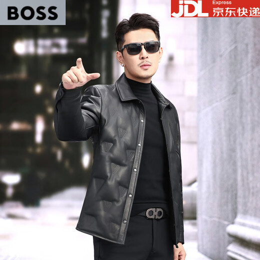 BOSS Haining Genuine Leather Jacket Men's 2025 New First Layer Sheepskin Korean Style Leather Jacket Business Casual Jacket Black S 165 Suitable for 120 Jin Jin equal to 0.5 kg or less