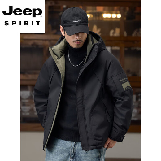 JEEP SPIRIT Workwear Jacket Down Jacket Men's Winter Thickened 2025 New Men's Short Loose Hooded Warm Jacket Army Green 2XL 160-175Jin Jin is equal to 0.5 kg
