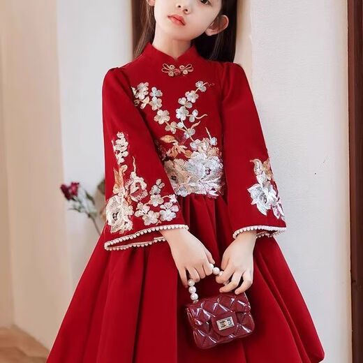 Disney (Disney) 25 new red dress princess winter velvet children's long-sleeved skirt girls autumn and winter dress spring and autumn new year velvet skirt 1755* red 160