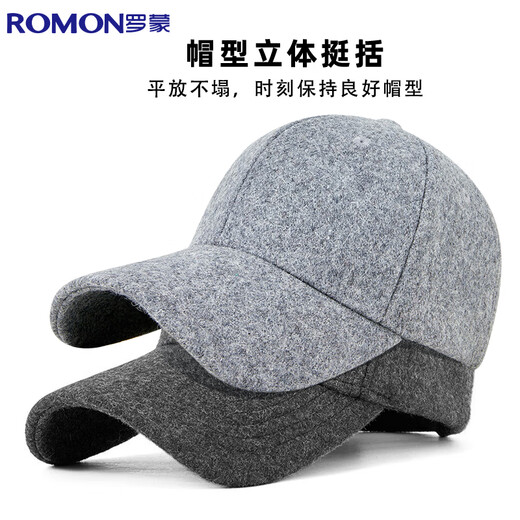 Romon baseball cap autumn and winter wool hat men's duck tongue thickened warm and windproof gift for the elderly and father