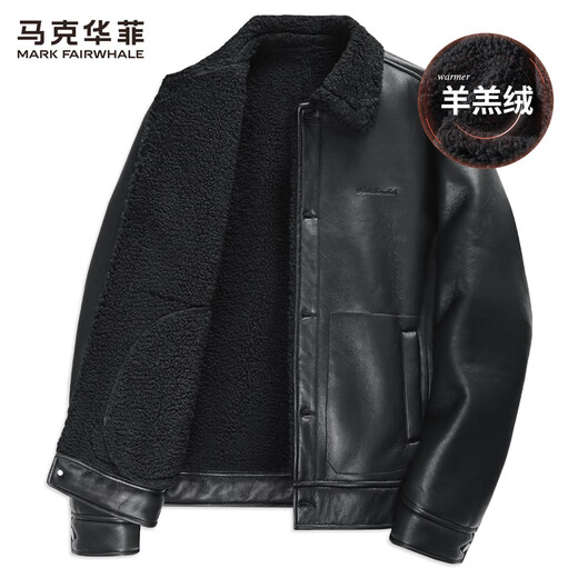 Mark Huafei Heavy Velvet Lapel Jacket Men's 2025 Autumn and Winter New Trendy PU Warm Imitation Sheep Velvet Jacket 6306 Black 001 M 170