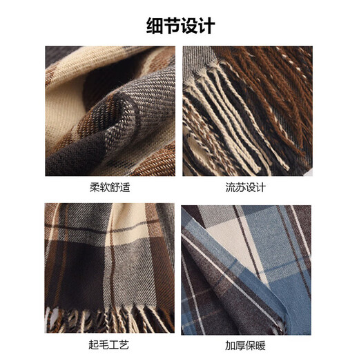 Scarf women's autumn and winter Korean version retro Japanese plaid student couple campus shawl warm tassel scarf men's trendy coffee plaid 180*50cm