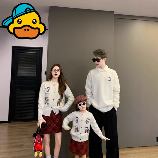 G.duck parent-child clothing for a family of three or four 2025 baby parent-child clothing mother-daughter clothing autumn and winter sweater love embroidered sweater off-white 170 Mom M