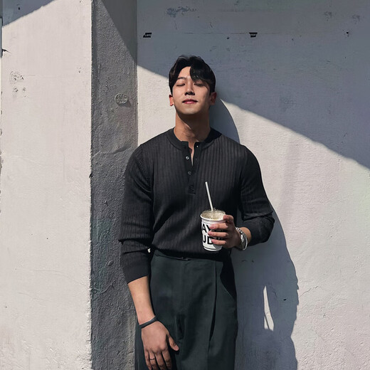 GOLDLION G+ Spring and Autumn New Henley Collar Long Sleeve Sweater Men's Fine Needle Light Mature Slim Business Trend B511 White M