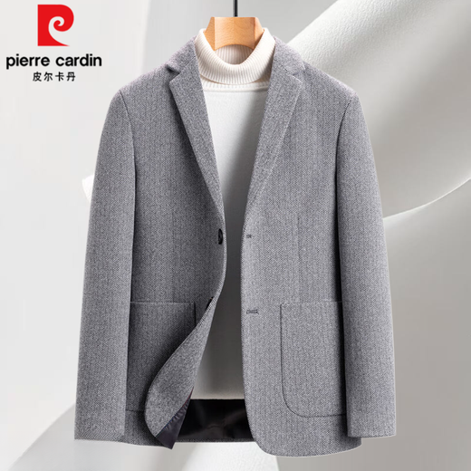 Pierre Cardin autumn and winter wool suit men's woolen coat short herringbone suit jacket business casual high-end single suit 6832 gray L 175 (115-130Jin Jin equals 0.5 kg)