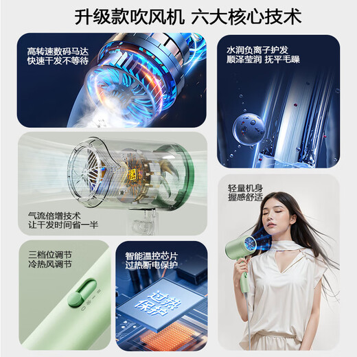 Xiaomi Buyi hair dryer for student dormitory, small power 800W for blowing hair, home use for college students dormitory, light sound, no hair damage, hair dryer 800w, high air volume, quick drying, mini portable, glacier white, 1200W 4D blue light hair care, energy-saving, light sound