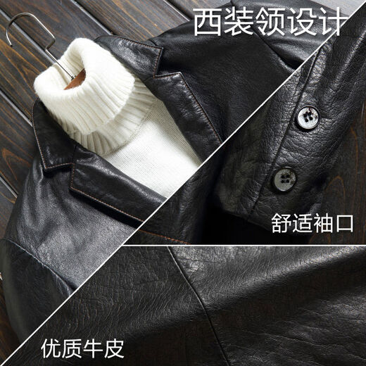 Wpkds Haining Genuine Leather Jacket Men's 2025 Autumn New First Layer Cowhide Suit Collar Jacket Casual Trendy Suit Jacket Black M 165M