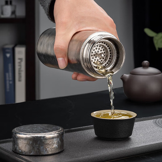 Heenoor pure titanium thermos cup titanium cup men and women stuffy tea cup high-end business car portable filter tea cup gift XN-T312 Qinxue Silver 450mL