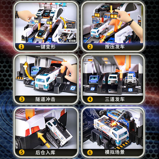 Shantou Lincun Children's Large Alloy Police Car Toy Boy Car Model Car Simulation Deformation Door Opening 110 Special Police Car Transformed Fire Truck Three-Layer Scene 6 Alloy Themed Firefighting + Exquisite Gift Box + Stickers Others