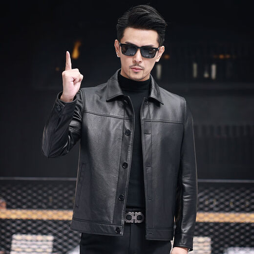 VBA new top layer cowhide Haining genuine leather jacket men's spring and autumn daddy business jacket short 6005 black M M95-105Jin Jin is equal to 0.5 kg