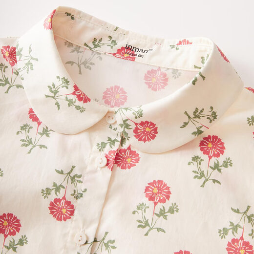 INMAN pure cotton French pastoral floral shirt women's 2025 early autumn new style literary comfortable vacation long-sleeved shirt rice apricot bottom printing S