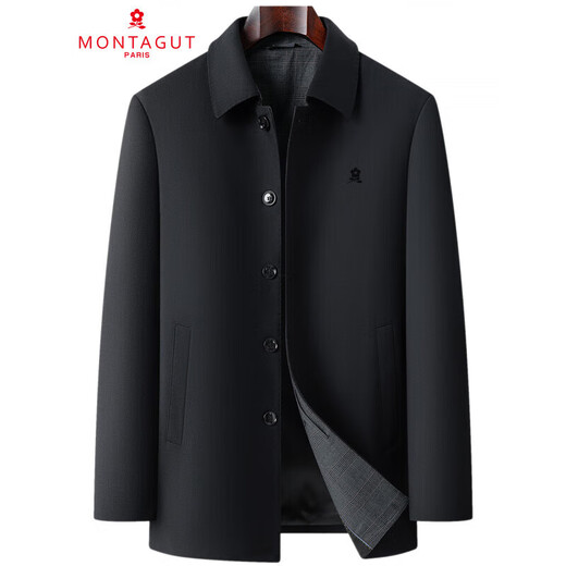 MONTAGUT wool jacket for middle-aged and elderly men with lapel solid color business casual spring and autumn jacket dad windbreaker jacket black (zipper) M 170/88A (recommended 115-130 Jin Jin equals 0.5 kg)