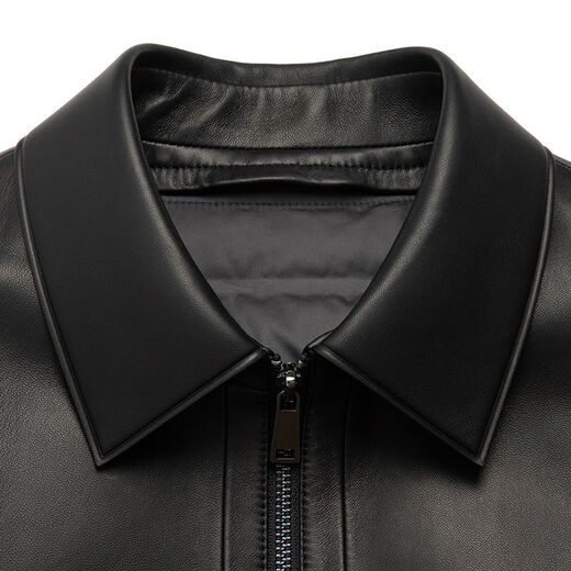 Hongdu 2024 Autumn and Winter New Genuine Leather Jacket Men's Goose Down Liner Removable Glued Oil Trimmed Lapel Leather Down Jacket Black M 17092A