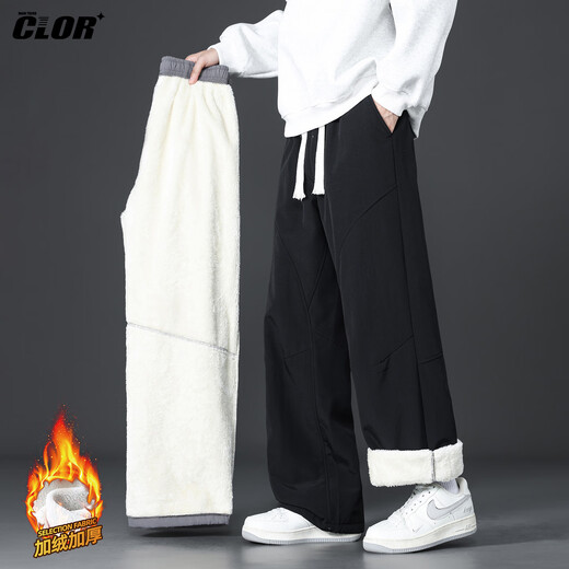 CLOR sherpa pants men's autumn and winter thickened velvet warm casual sports straight pants CL113 black XL