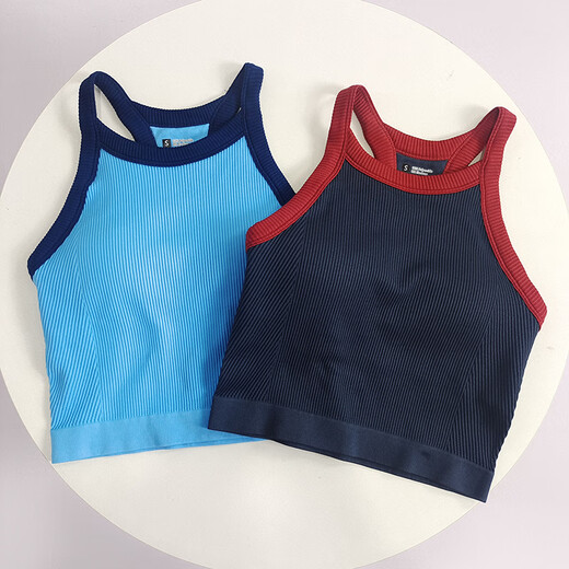 I-shaped fixed cup sports bra color shielding shock-proof women's push-up training yoga Pilates fitness article mysterious black yoga pants pocket style S (80-100Jin Jin equals 0.5kg)