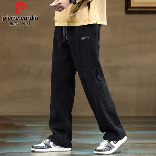 Pierre Cardin casual pants men's autumn and winter loose velvet thickened sports pants corduroy wide-leg trousers gray 3XL