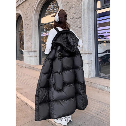 TJQ luxury high-end brand long down jacket for women 2025 winter new slimming Korean version thickened extreme cold warm jacket black M recommended 109~125Jin Jin equals 0.5 kg