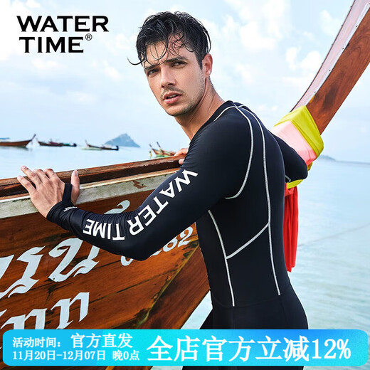 WATERTIME/水川 wetsuit surfing suit men's jellyfish clothing winter swimming warm men's swimsuit one-piece long-sleeved swimming equipment men's black L