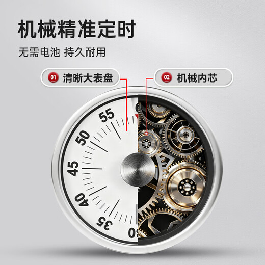 Weijian Kitchen Timer Timer Magnetic Mechanical Alarm Clock Reminder Countdown Baking Cooking Learning Self-Discipline White