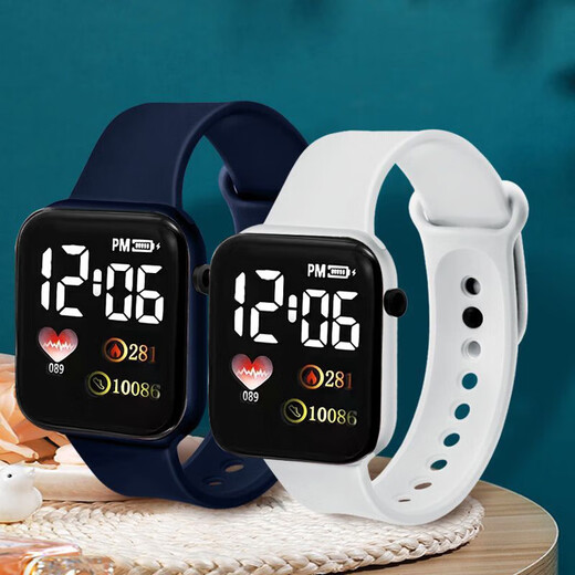 High-looking LED electronic watch, fashionable square student technology sense, super luminous digital personality movement, ink blue