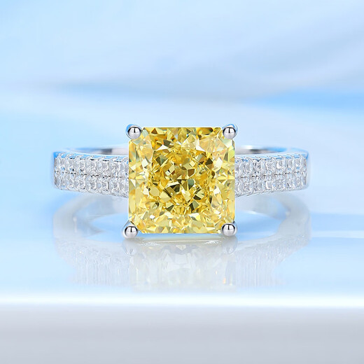 S925 Ring Women's Light Luxury Premium Four-Prong Yellow Diamond Small Sugar Cube Diamond Ring Original New Model Simple Model FDJZ-116-Tanzan Color No. 5