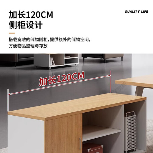 Office desk simple modern manager desk office desk and chair combination light luxury design lacquered boss desk president desk 140CM*80CM single table + side cabinet