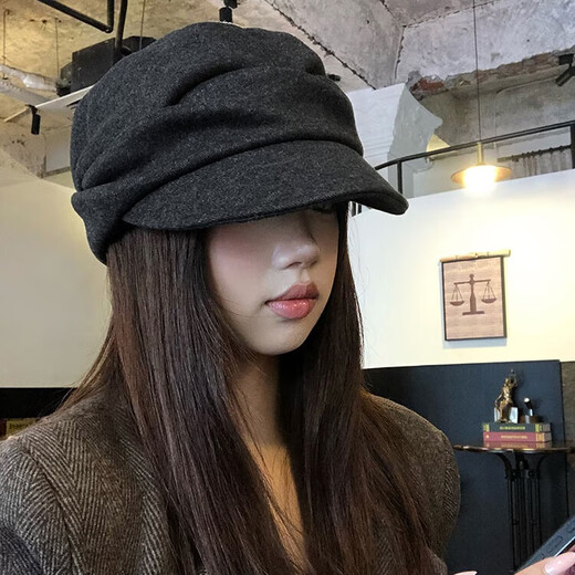 Yu Shangzhenpin beret women's 2025 new autumn and winter Japanese style Yamamoto style pleated hat retro duck bill newsboy hat painter hat black one size