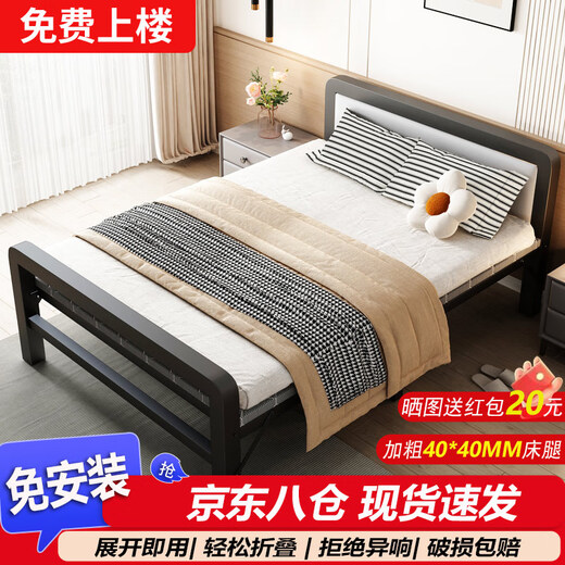 瑶颖(免安装)折叠床单人床家用午休床办公室午睡床陪护床硬板床铁床  100cm宽【软包双折+加粗框架】