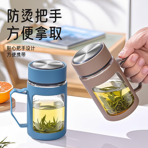 New glass business explosion-proof green tea cup handle large capacity handle office tea cup anti-fall cup new upgraded black 500ml 1 piece