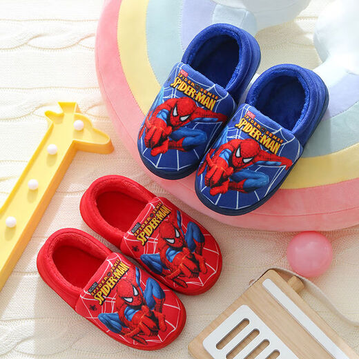 Children's cotton slippers with heel for big children in winter, cartoon non-slip and warm, children's home indoor boys and girls cotton slippers trendy (heel included) big red 12 32/33 foot length 20.5CM7-8 years old