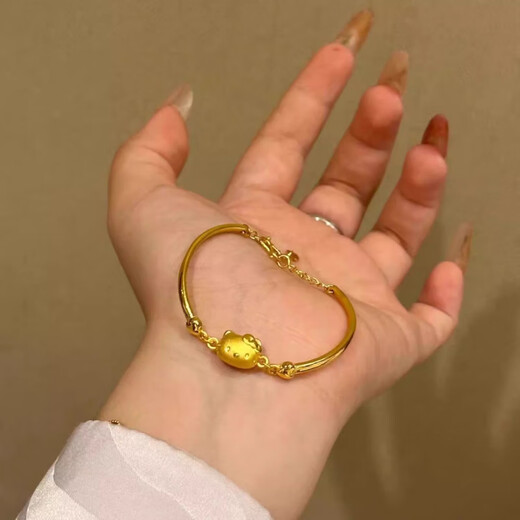 Chuhuang 9999 Pure Gold Silver Hello Kitty Half Bracelet Half Chain Bracelet as a Gift for Girlfriend KT Cat Half Bracelet 1g 5D Hard Gold + Silver Core