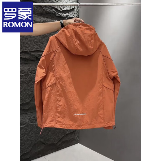 ROMON Jacket Men's Hooded Jacket 2025 Autumn and Winter New Trend Versatile Micro Loose Work Jacket Men Orange 2XL