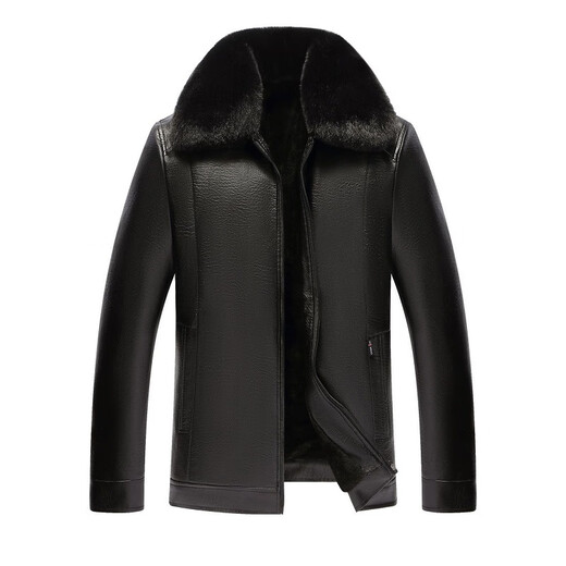 Source Factory Jacket Plus Velvet Thickened PU Leather Jacket CSqy Push Plus Velvet Collar Motorcycle Leather Jacket jd Black Fur Collar XL 54 Recommended 120-140Jin Jin is equal to 0.5 kg