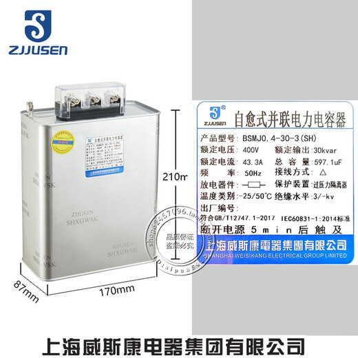 BSMJ0.45 -15 20 25 30 -3 Viscon three-phase self-healing parallel compensation power capacitor BSMJ0.4-30-3