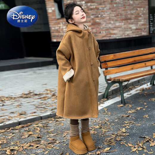 Disney (Disney) Girls' Autumn and Winter Plush Jacket 2025 New Fur-in-One Windbreaker for Older Girls and Children's Winter Shearling Coat Brown 160 cm