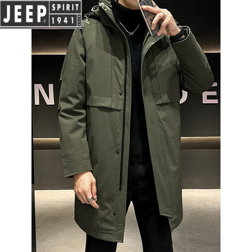 JEEP SPIRIT冬季潮胖男痞帅派克连帽加棉风衣棉衣棉服加肥大码加厚中长款外套 【加棉】军绿 加厚 L 165：115斤以内