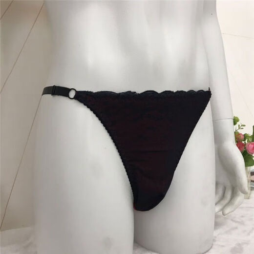 New men's adjustable thin strap suspender thong sexy men's close-fitting lace underwear black L recommended 95-110Jin Jin equals 0.5 kg