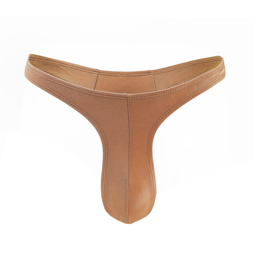 European and American men's sexy thong seamless low-waisted sexy adult youth gay hip-exposing narrow-edge T-pants for men dark apricot color one size