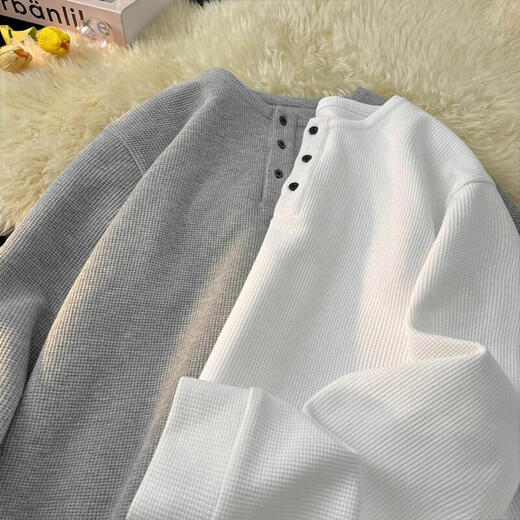 Pure (YISHion) Henry collar long-sleeved T-shirt for men in spring American heavyweight lazy bottoming shirt in spring and autumn style with sweatshirt for men white M