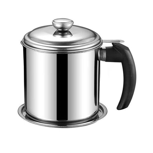 Jingpu Flying Oil Pot Stainless Steel Filter Household Covered Oil Bottle Kitchen Oil Storage Filter Artifact Lard Residue Oil Storage Tank 304 Food Grade Extra Thick Model Small Size Approximately 2Jin Jin is equal to 0.5kg Bakelite handle