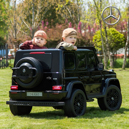 La poussette tout-terrain à quatre roues motrices de voiture électrique pour enfants Yijing Benz Big G peut s'asseoir sur une voiture jouet pour bébé à deux places, voiture pivotante à quatre roues, peinte en noir + double batterie 24 V + double siège en cuir + roue souple quatre roues motrices télécommande pneu de secours