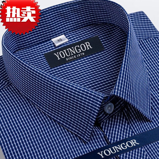 雅戈尔男士短袖衬衫夏季纯棉免烫中年休闲商务职业正装格子衬衣服 dx6628 42