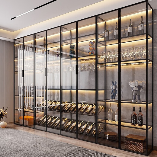 Yusenyi wall-mounted custom-made glass wine cabinet wine cabinet brushed gold display cabinet seven doors