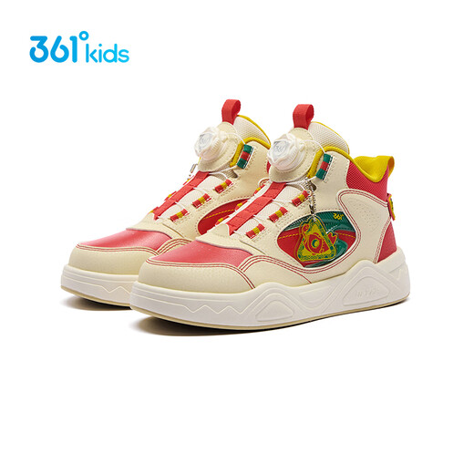 361 Children's sneakers 2026 spring men's and women's school high-top soft elastic button buckle sports shoes red 36