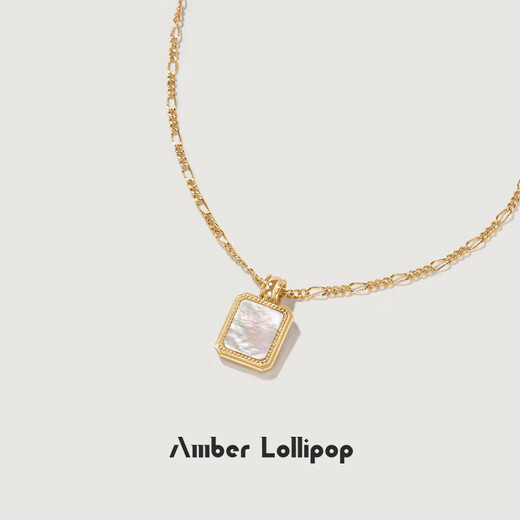 Amber Lollipop White Fritillaria Necklace Women's Niche Necklace Clavicle Chain Neck Ornament Anniversary Birthday Gift for Girlfriend and Wife White-Oil Frame