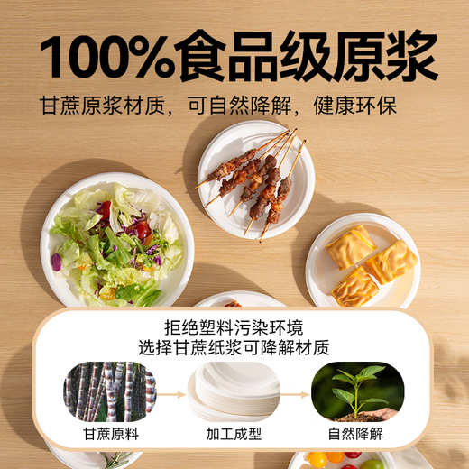 Made in Tokyo, disposable plates and tableware, food-grade barbecue camping sugar cane pulp dinner plates, 8 inches * 32 pieces