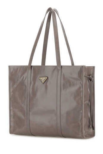 PRADA logo plate drawstring tote bag gray one size