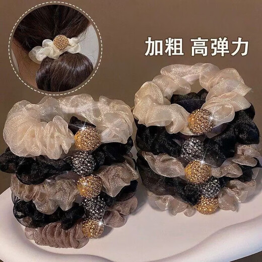 Hair tie rubber band new style rhinestone mesh headband for women simple temperament high-end organza hair tie organza sparkling diamond hair rope - mixed pack - 6 pieces