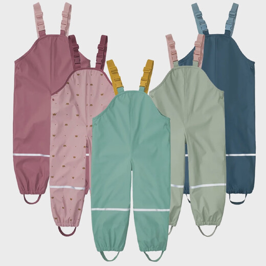 2024 children's suspenders plus velvet rain pants kindergarten baby boys and girls full body waterproof pants outdoor dark green S one size fits all 1 piece