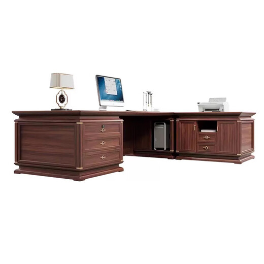 Solid wood executive desk, boss desk, new Chinese style ebony wood, chairman's office, president's desk, high-end office furniture 2.2m boss table + side table, Gabonese ebony wood